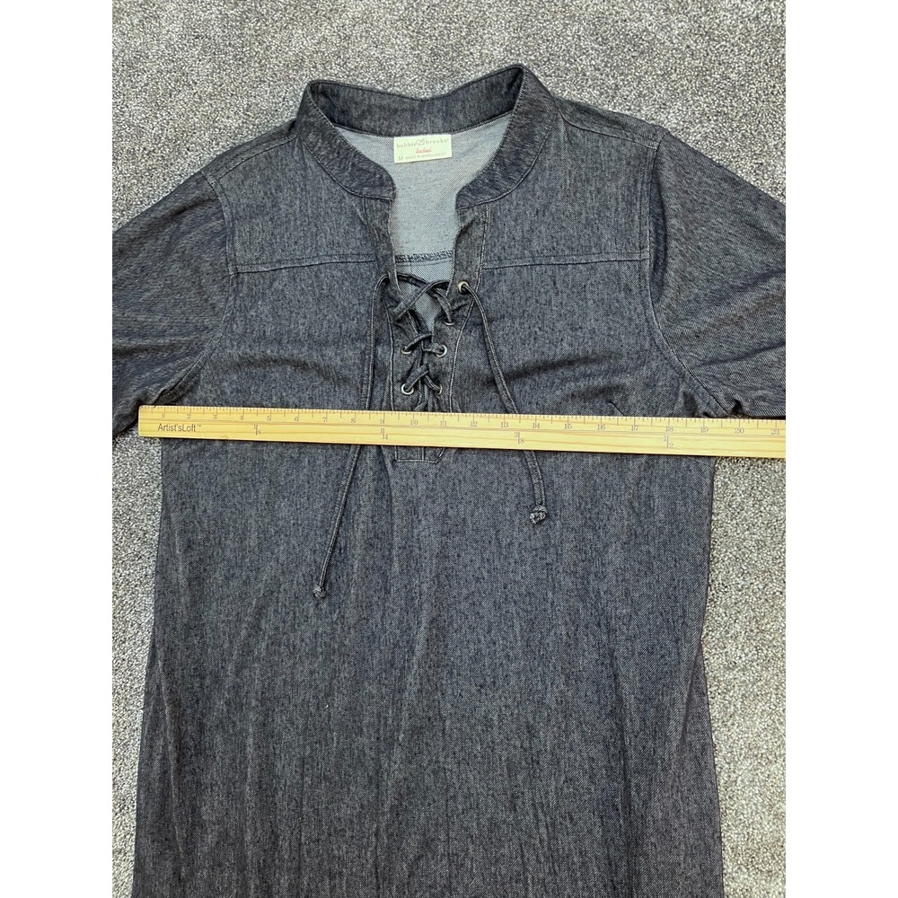 Bobbie Brooks Denim Shirt Dress Womens Medium Blue Lace Up Neck Henley - Picture 3 of 7